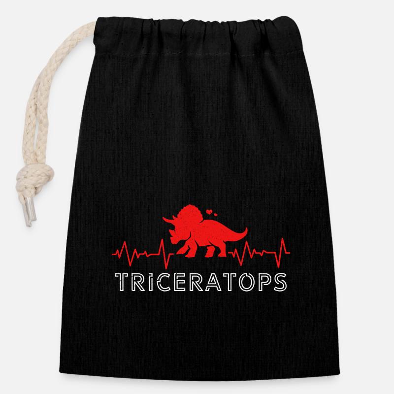 Triceratops - Closable cotton gift bag (14x20cm) - black