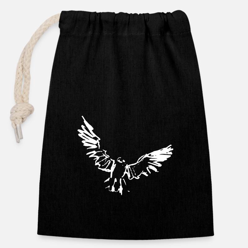 Oiseau oiseau mouche - Sac cadeau en coton avec cordon (14 x 20 cm) - noir
