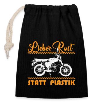 Lieber Rost statt Plastik Simson DDR - Verschließbarer Geschenkbeutel aus Baumwolle (14x20cm) - Schwarz - Vorne