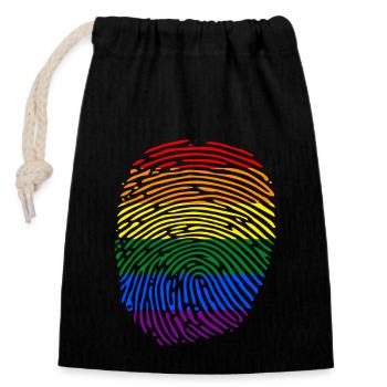 empreinte digitale arc-en-ciel - Sac cadeau en coton avec cordon (14 x 20 cm) - noir - Devant