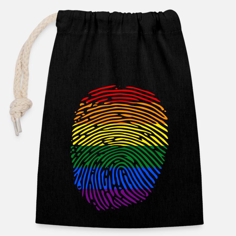 lgbt Rechte Regenbogen Fingerabdruck - Verschließbarer Geschenkbeutel aus Baumwolle (14x20cm) - Schwarz