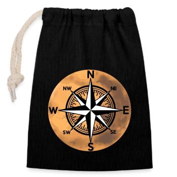 Compass wind rose nautical planet universe - Closable cotton gift bag (14x20cm) - black - Front