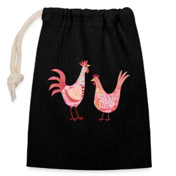 Art de la ferme de poulets de poule et de coq - Sac cadeau en coton avec cordon (14 x 20 cm) - noir - Devant