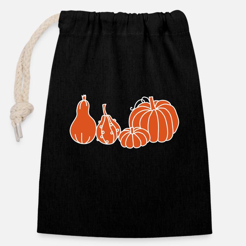 Citrouille et courge - Sac cadeau en coton avec cordon (14 x 20 cm) - noir