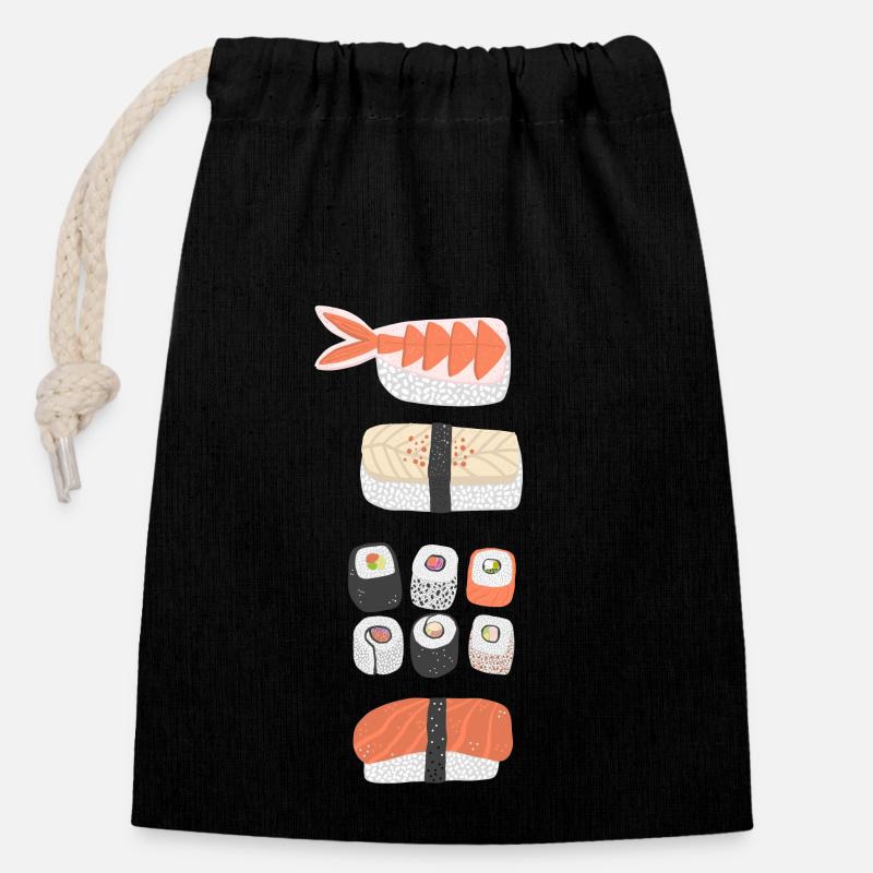 Sushi - Verschließbarer Geschenkbeutel aus Baumwolle (14x20cm) - Schwarz