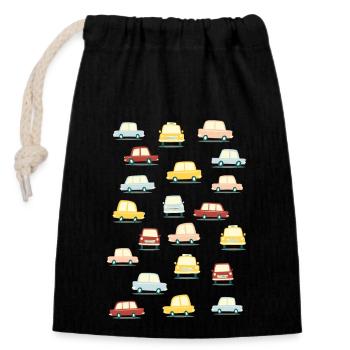 Voitures anciennes - Sac cadeau en coton avec cordon (14 x 20 cm) - noir - Devant