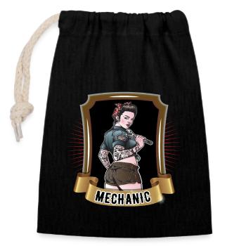 Vis mécanique - Sac cadeau en coton avec cordon (14 x 20 cm) - noir - Devant
