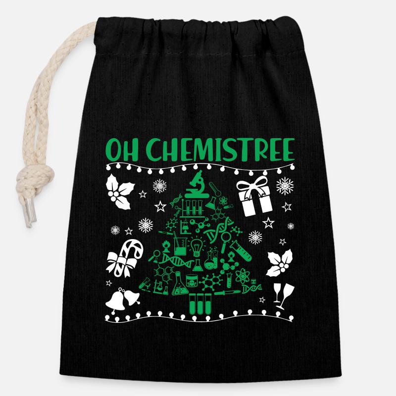 Chemistry Christmas Oh Chemistree - Closable cotton gift bag (14x20cm) - black