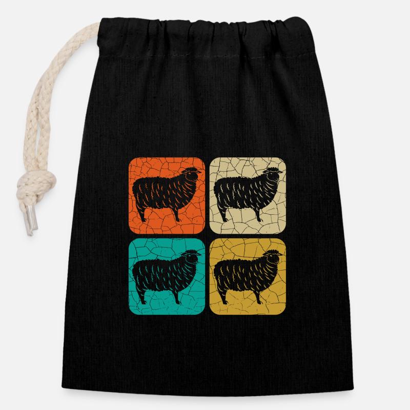 Schaf Vintage Sheep Rechteck - Lustig Geschenk - Verschließbarer Geschenkbeutel aus Baumwolle (14x20cm) - Schwarz