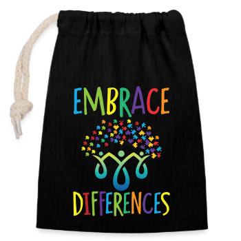 Embrace differences Autismus Handicap Verständnis - Verschließbarer Geschenkbeutel aus Baumwolle (14x20cm) - Schwarz - Vorne