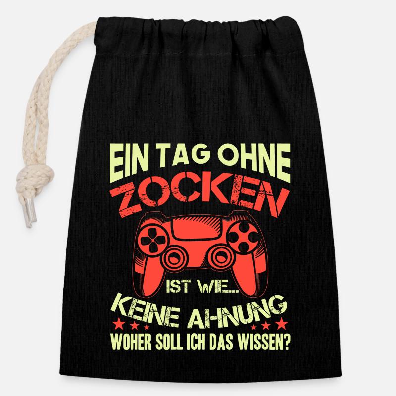 Ein Tag Ohne Zocken, Zocker Spruch Geschenk - Verschließbarer Geschenkbeutel aus Baumwolle (14x20cm) - Schwarz