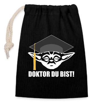 Promotion Geschenk Doktor Doktortitel Doktorhut - Verschließbarer Geschenkbeutel aus Baumwolle (14x20cm) - Schwarz - Vorne