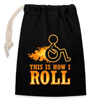 Rollstuhl Rollstuhlfahrer Behinderung Geschenk - Verschließbarer Geschenkbeutel aus Baumwolle (14x20cm) - Schwarz - Vorne