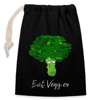 Eat veggies broccoli vegetables - Closable cotton gift bag (14x20cm) - black - Front