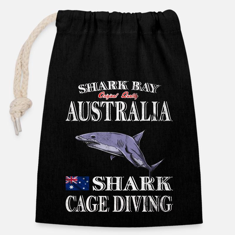 Australie - Australie, plongée requin - Sac cadeau en coton avec cordon (14 x 20 cm) - noir