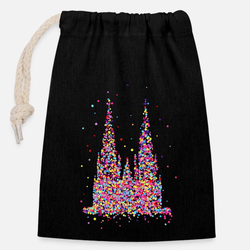Kölner Dom, Konfetti - Verschließbarer Geschenkbeutel aus Baumwolle (14x20cm) - Schwarz
