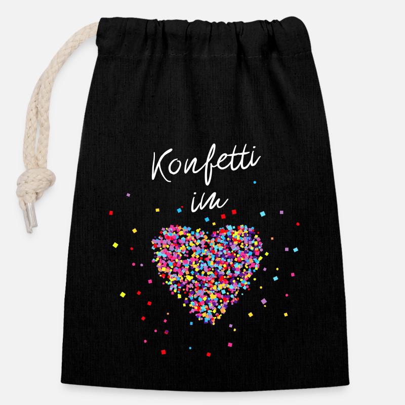 Konfetti im Herzen - Verschließbarer Geschenkbeutel aus Baumwolle (14x20cm) - Schwarz