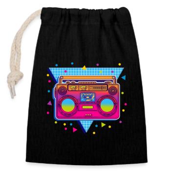 80s party - Closable cotton gift bag (14x20cm) - black - Front