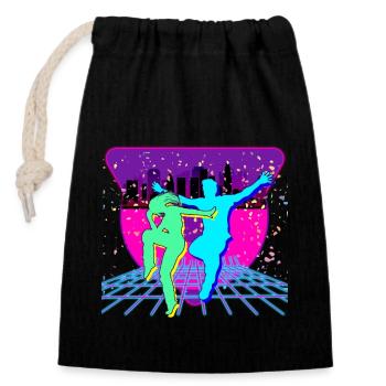 Fête des années 80 - Sac cadeau en coton avec cordon (14 x 20 cm) - noir - Devant