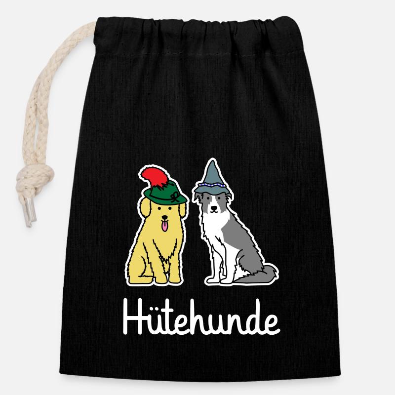 Hütehunde süße Hund - Verschließbarer Geschenkbeutel aus Baumwolle (14x20cm) - Schwarz