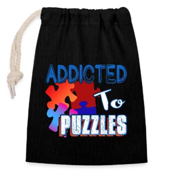 Addicted To Puzzles Funny Jigsaw Puzzle - Closable cotton gift bag (14x20cm) - black - Front
