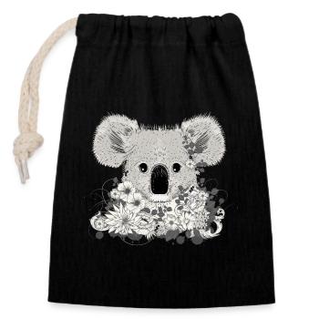decorated koala bear with flowers and eucalyptus - Closable cotton gift bag (14x20cm) - black - Front