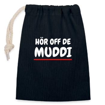 Hör off de Muddi - Verschließbarer Geschenkbeutel aus Baumwolle (14x20cm) - Navy - Vorne
