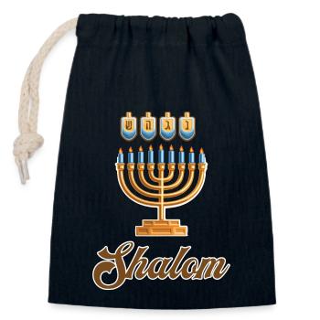 Shalom | Fröhliches Hanukkah - Verschließbarer Geschenkbeutel aus Baumwolle (14x20cm) - Navy - Vorne