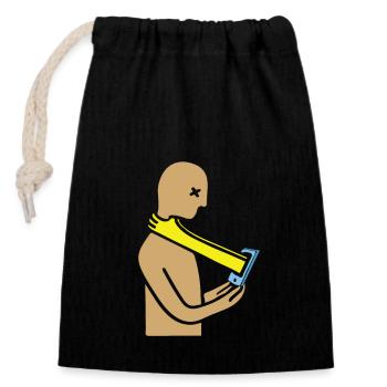 Gagging smartphone head - Closable cotton gift bag (14x20cm) - black - Front