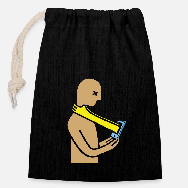 Tête de smartphone bâillonnement - Sac cadeau en coton avec cordon (14 x 20 cm) - noir