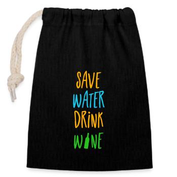 save water drink wine - speicher Wasser trink Wein - Verschließbarer Geschenkbeutel aus Baumwolle (14x20cm) - Schwarz - Vorne