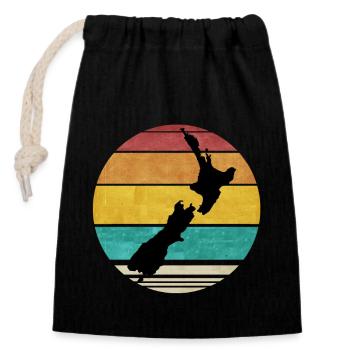 Conception Carte Rétro Nouvelle Zélande Vintage Nouvelle Zélande - Sac cadeau en coton avec cordon (14 x 20 cm) - noir - Devant