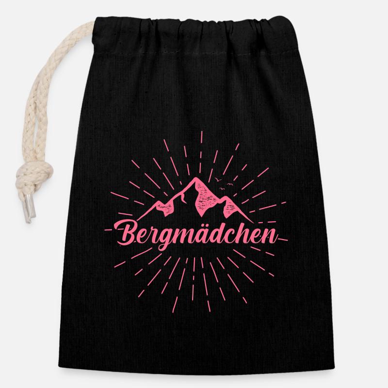 Bergmädchen - Berge Damen Mädchen Geschenk - Verschließbarer Geschenkbeutel aus Baumwolle (14x20cm) - Schwarz