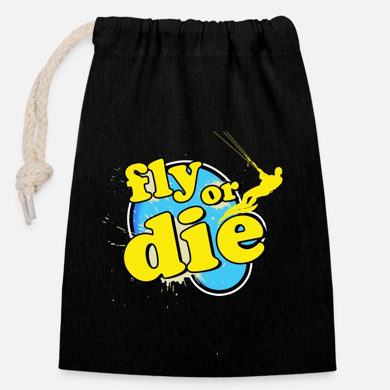 Kitesurfing, Kiteboarding - Verschließbarer Geschenkbeutel aus Baumwolle (14x20cm) - Schwarz