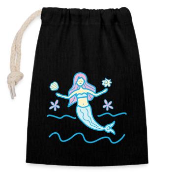 Sirène - Sac cadeau en coton avec cordon (14 x 20 cm) - noir - Devant