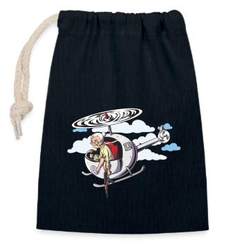 Grand-mère dans l'hélicoptère - Sac cadeau en coton avec cordon (14 x 20 cm) - bleu marine - Devant
