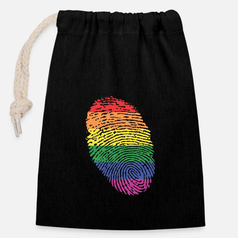 Regenbogenfahne - Verschließbarer Geschenkbeutel aus Baumwolle (14x20cm) - Schwarz