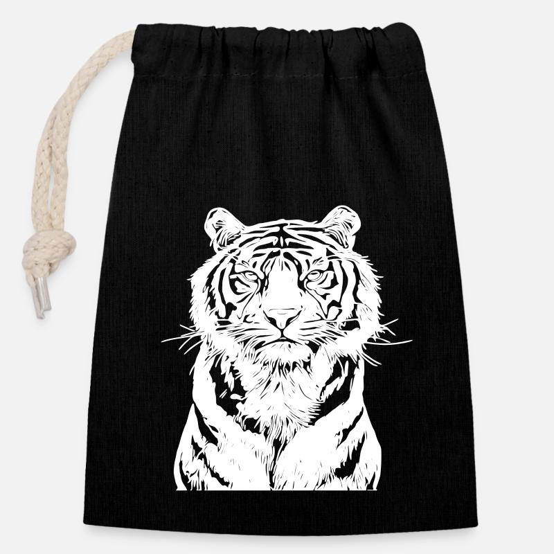 White Tiger - Closable cotton gift bag (14x20cm) - black