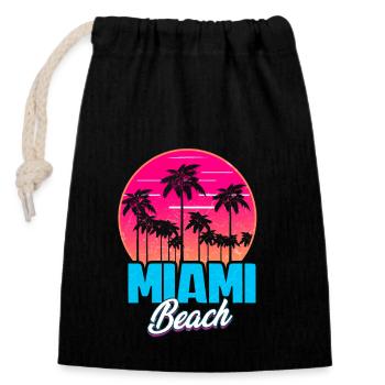 Miami Beach Sommer Urlaub USA 70s Tourist - Verschließbarer Geschenkbeutel aus Baumwolle (14x20cm) - Schwarz - Vorne