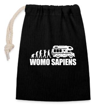 Womo Sapiens Wohnmobil Evolution Wohnwagen Camper - Verschließbarer Geschenkbeutel aus Baumwolle (14x20cm) - Schwarz - Vorne