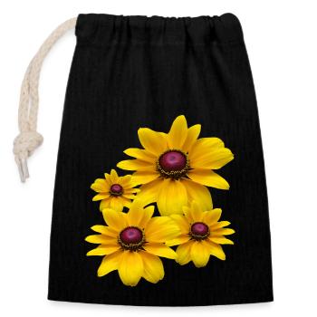 fleurs de coneflower floraison jaune, pétales, floral, - Sac cadeau en coton avec cordon (14 x 20 cm) - noir - Devant
