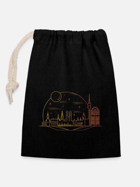 München - Verschließbarer Geschenkbeutel aus Baumwolle (14x20cm) - Schwarz