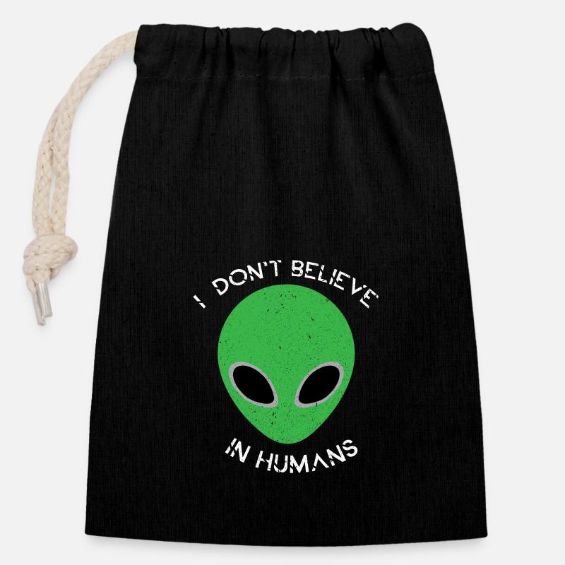 Alien Aliens Alien Ufo - Sac cadeau en coton avec cordon (14 x 20 cm) - noir
