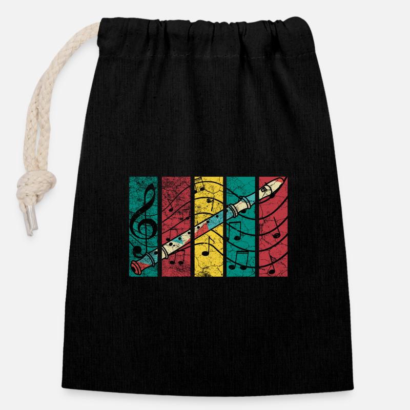 enregistreur - Sac cadeau en coton avec cordon (14 x 20 cm) - noir