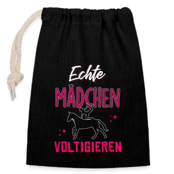 Echte Mädchen Voltigieren - Verschließbarer Geschenkbeutel aus Baumwolle (14x20cm) - Schwarz - Vorne