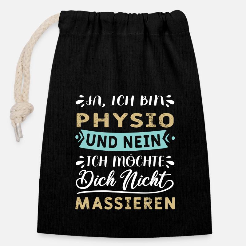 Ja ich bin Physio und nein ich massiere nicht - Verschließbarer Geschenkbeutel aus Baumwolle (14x20cm) - Schwarz