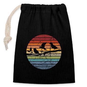 Bird watching retro - Closable cotton gift bag (14x20cm) - black - Front