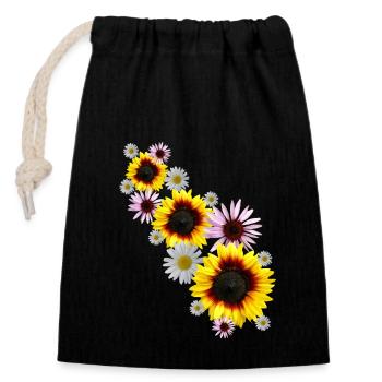 Vrille de fleurs avec tournesols, marguerites, fleurs - Sac cadeau en coton avec cordon (14 x 20 cm) - noir - Devant