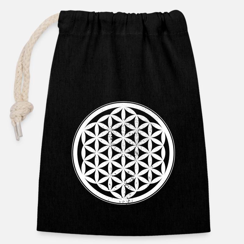 Fleur de vie Fleur de vie Fleur de vie Yoga - Sac cadeau en coton avec cordon (14 x 20 cm) - noir