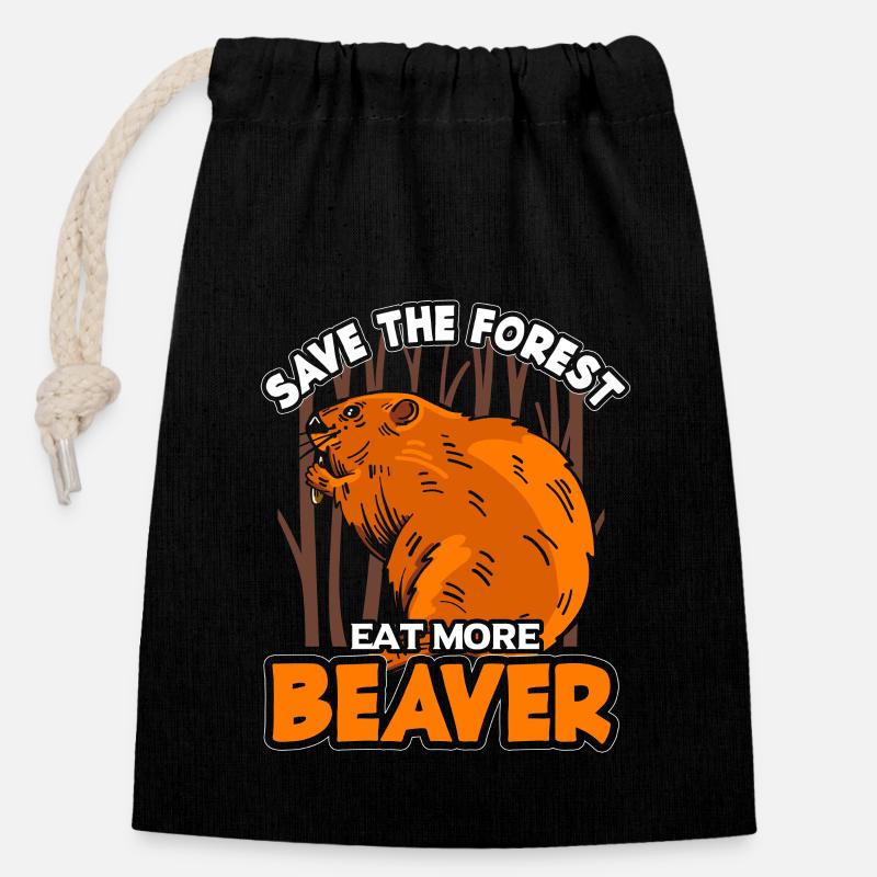 Beaver beaver - Closable cotton gift bag (14x20cm) - black